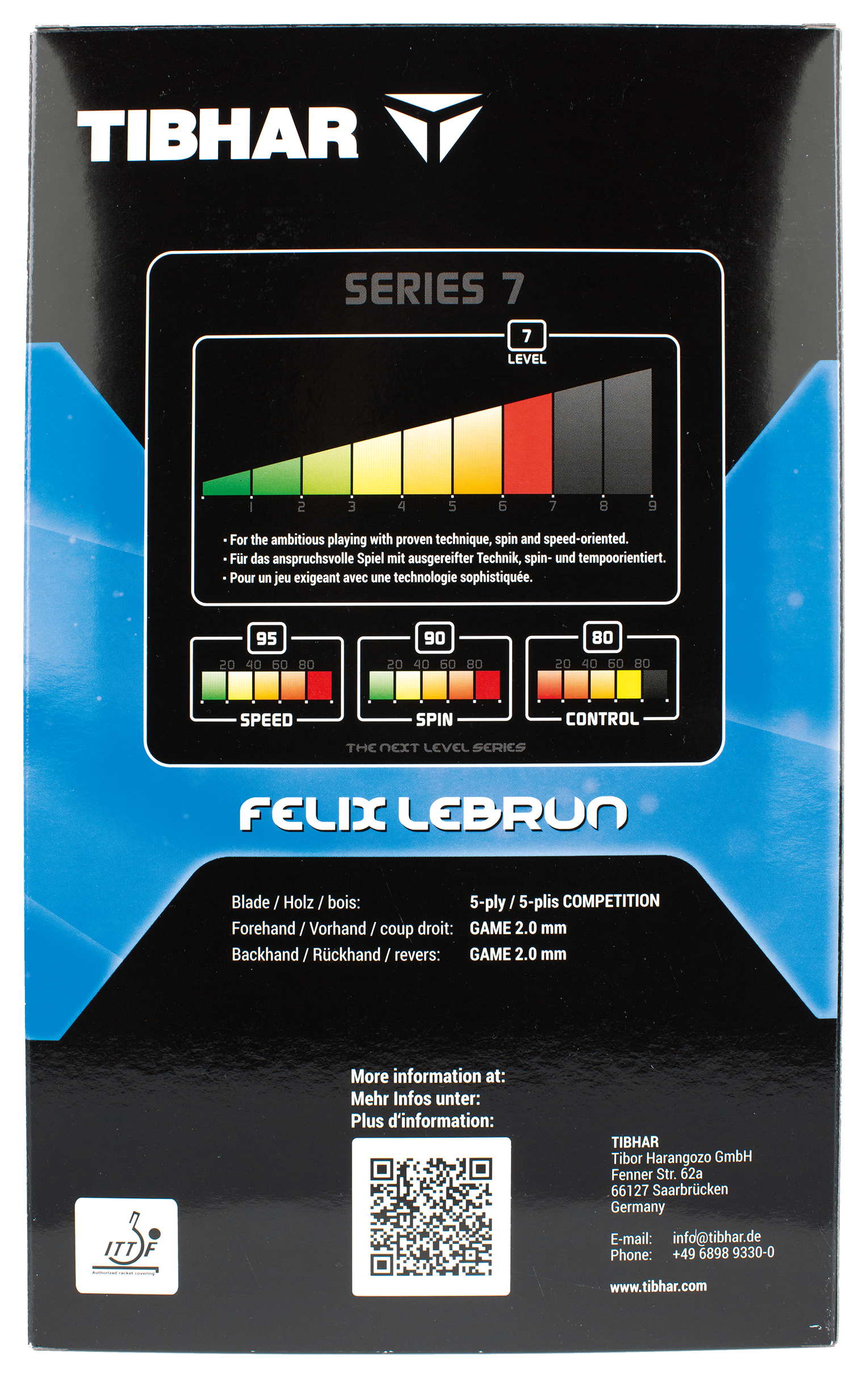 Tibhar Master Félix Lebrun – Verpackung Rückseite.