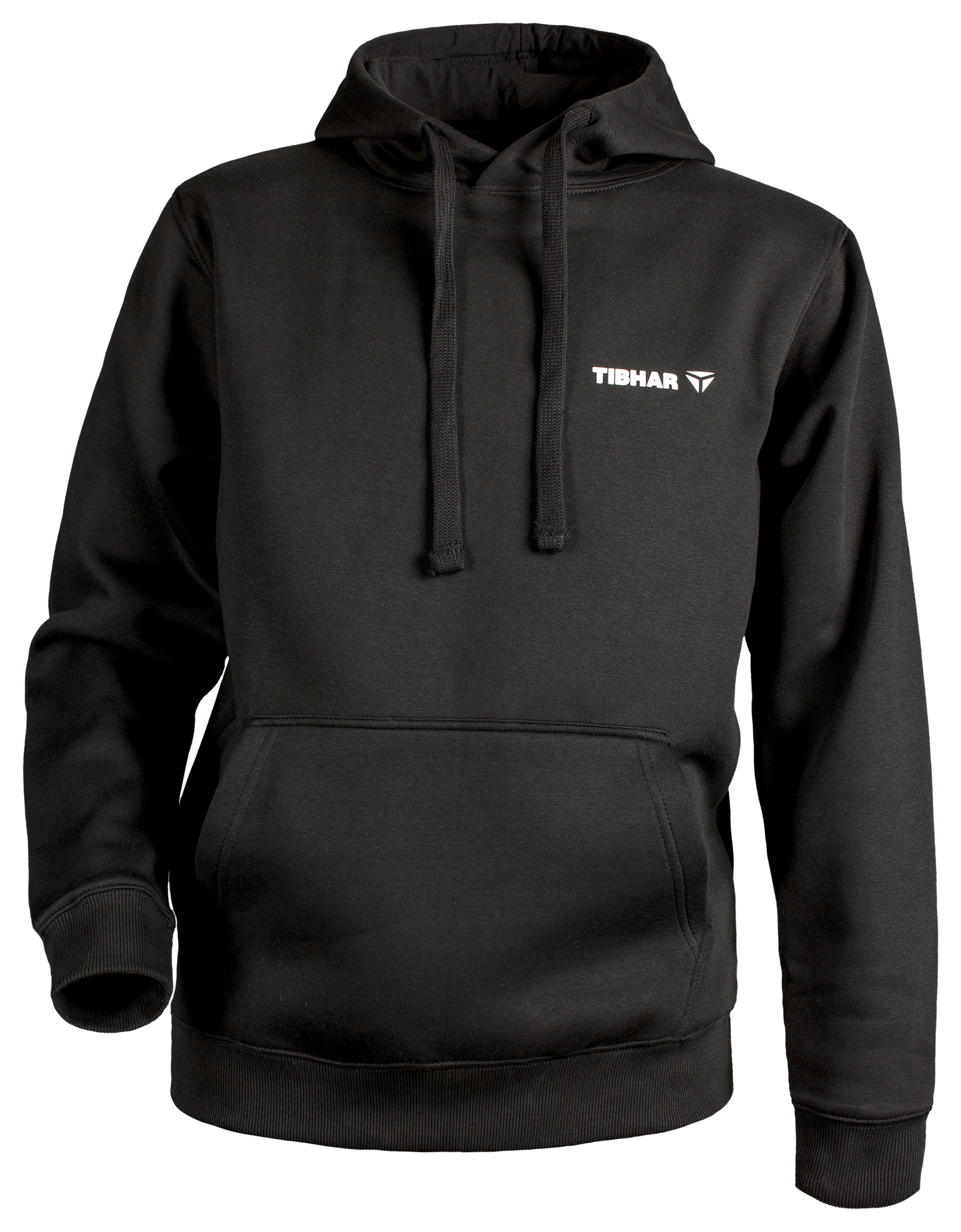 Tibhar Nero Hoodie in Schwarz aus 100% Baumwolle mit Kängurutasche – Vorderansicht.