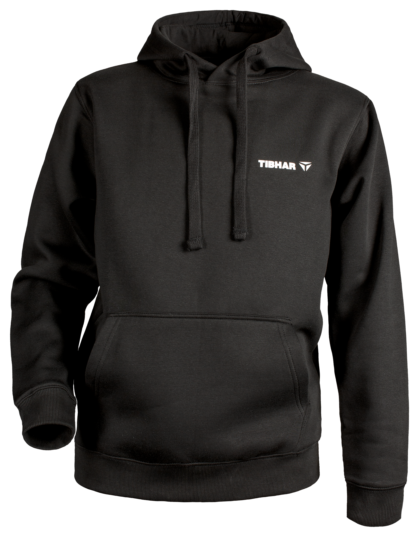 Tibhar Nero Hoodie in Schwarz aus 100% Baumwolle mit Kängurutasche – Vorderansicht.