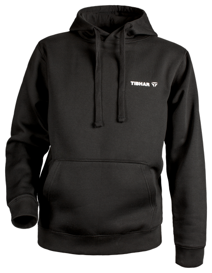 Tibhar Nero Hoodie in Schwarz aus 100% Baumwolle mit Kängurutasche – Vorderansicht.