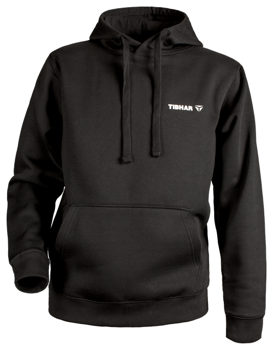 Tibhar Nero Hoodie in Schwarz aus 100% Baumwolle mit Kängurutasche – Vorderansicht.