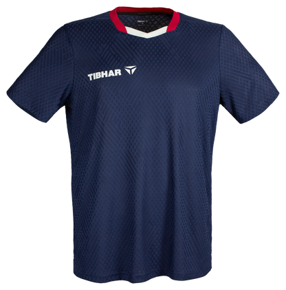 Tibhar Osmium France Hemd in Marine – hochwertiges Tischtennis-Funktionshemd, Vorderansicht.