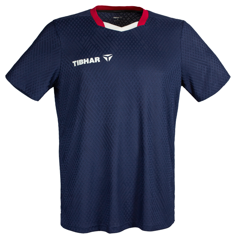 Tibhar Osmium France Hemd in Marine – hochwertiges Tischtennis-Funktionshemd, Vorderansicht.