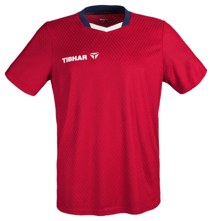 Tibhar Osmium France Hemd in Rot – hochwertiges Tischtennis-Funktionshemd, Vorderansicht.