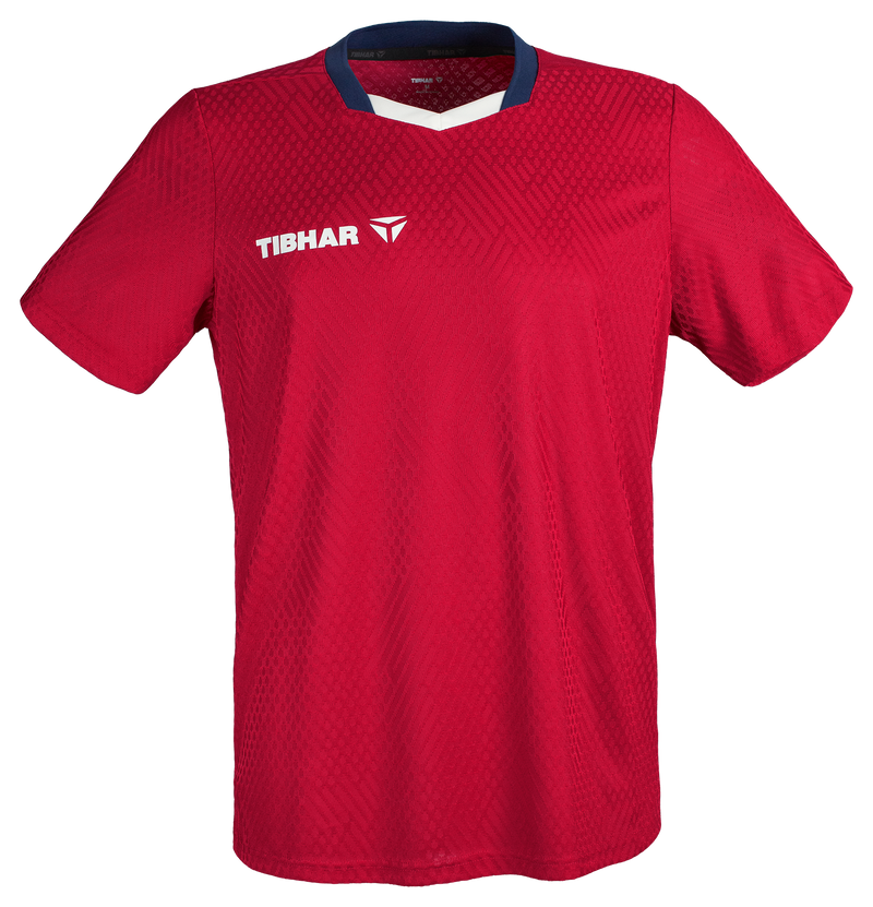 Tibhar Osmium France Hemd in Rot – hochwertiges Tischtennis-Funktionshemd, Vorderansicht.