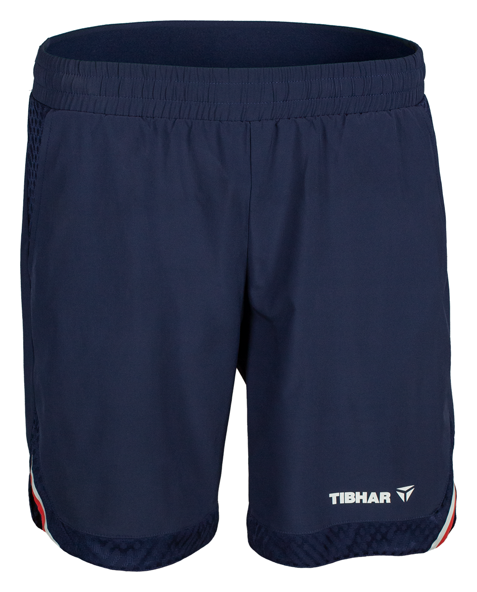 Tibhar Osmium France Shorts in Marine – leichte Tischtennis-Shorts mit elastischem Bund, Vorderansicht.