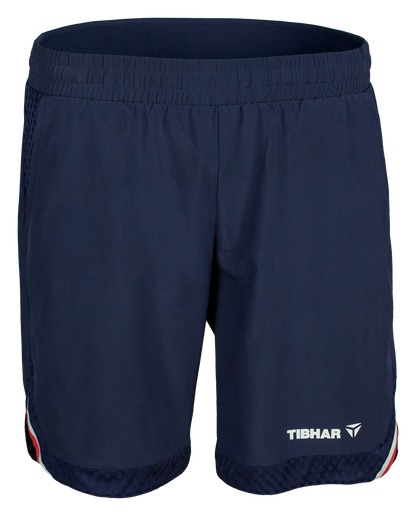 Tibhar Osmium France Shorts in Marine – leichte Tischtennis-Shorts mit elastischem Bund, Vorderansicht.