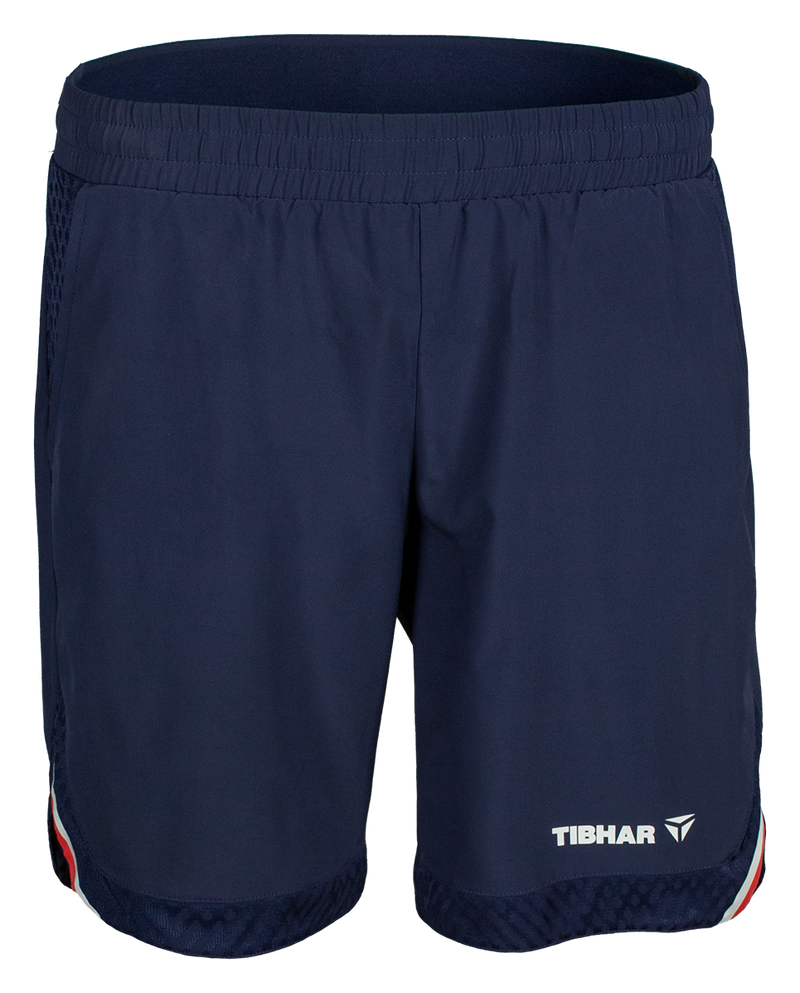Tibhar Osmium France Shorts in Marine – leichte Tischtennis-Shorts mit elastischem Bund, Vorderansicht.