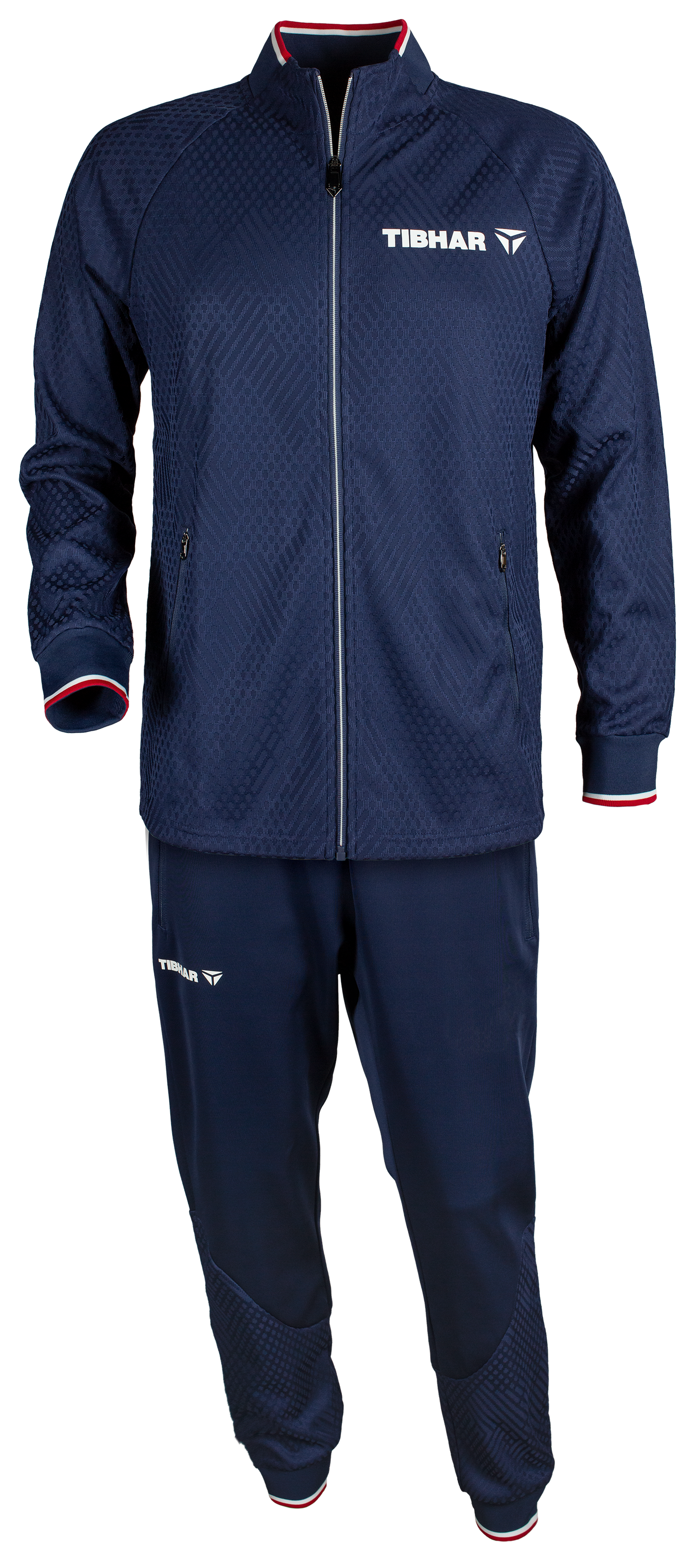 Tibhar Osmium France Trainingsanzug in Marine – Set aus Jacke und Hose aus weichem Funktionsmaterial, Vorderansicht.