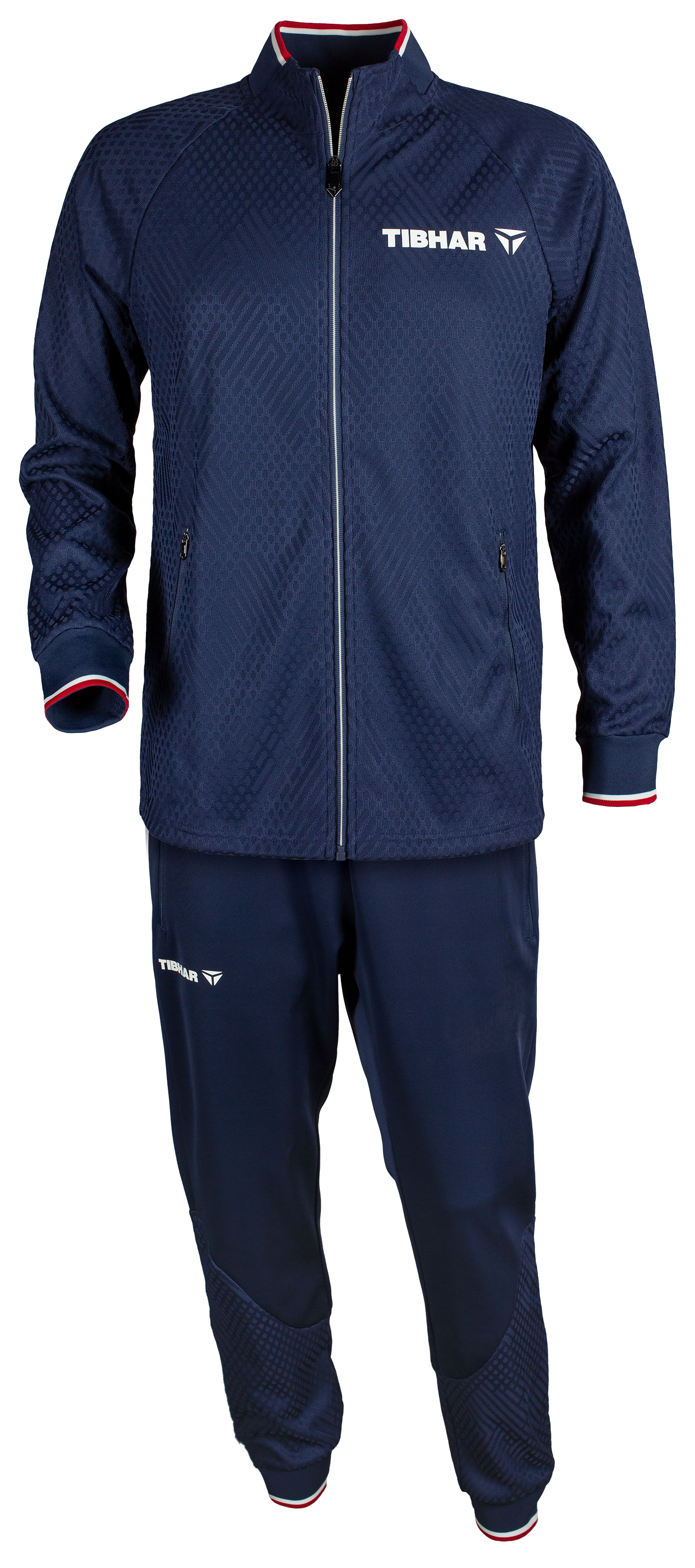 Tibhar Osmium France Trainingsanzug in Marine – Set aus Jacke und Hose aus weichem Funktionsmaterial, Vorderansicht.
