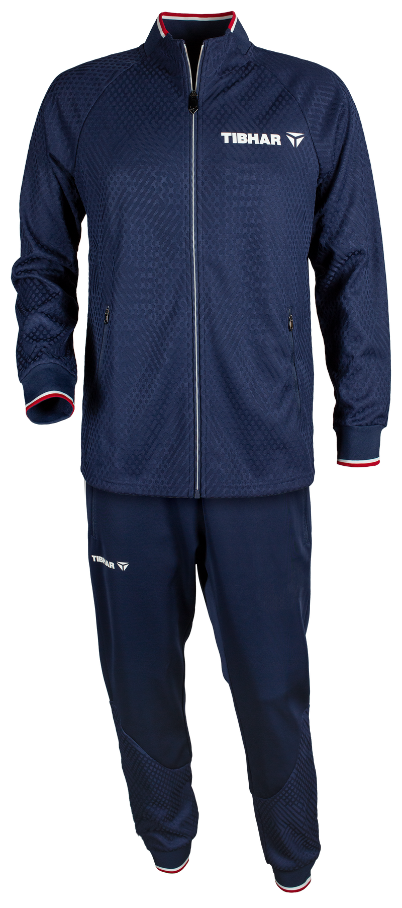 Tibhar Osmium France Trainingsanzug in Marine – Set aus Jacke und Hose aus weichem Funktionsmaterial, Vorderansicht.