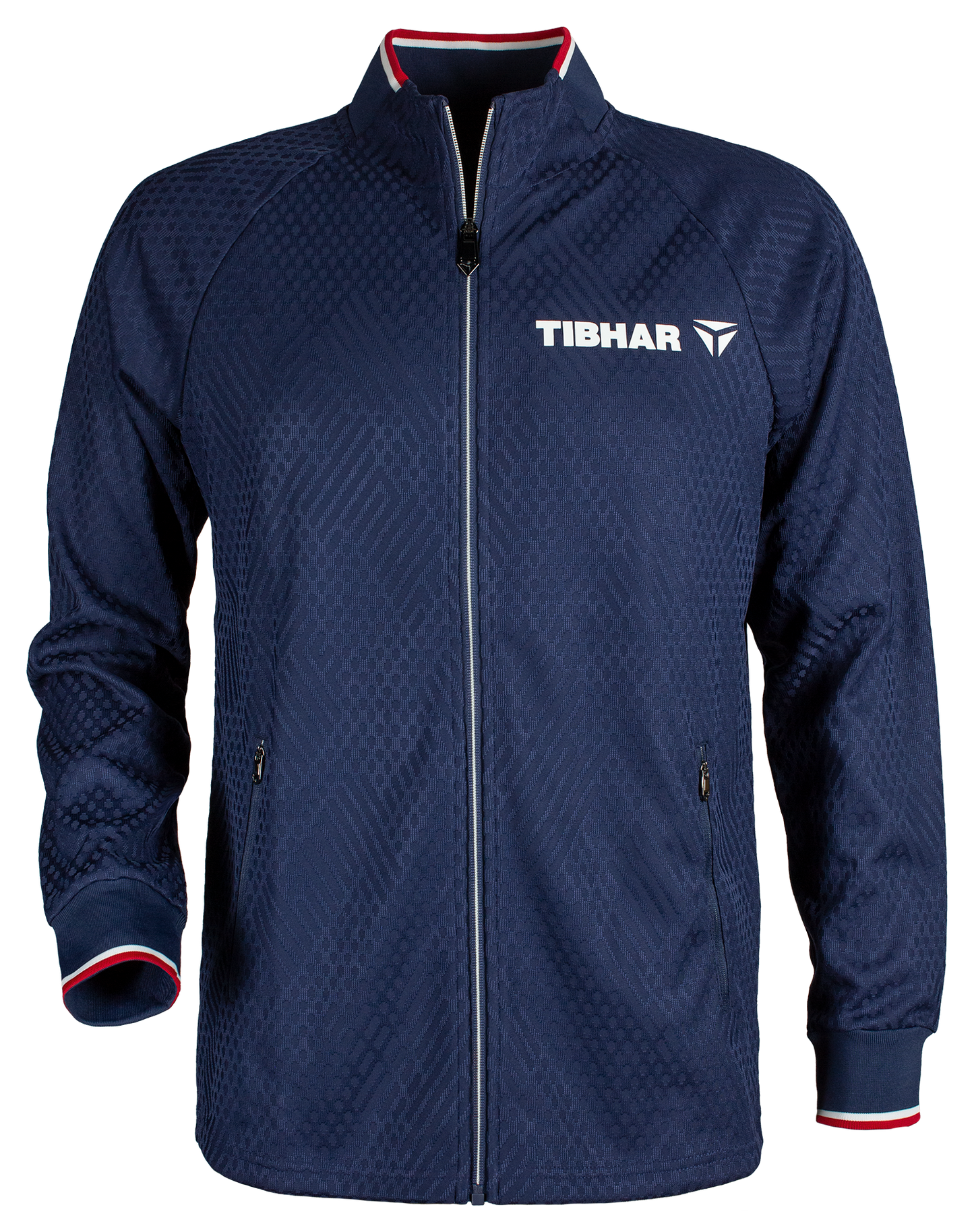 Tibhar Osmium France Trainingsjacke in Marine mit Stehkragen und Reißverschluss, Vorderansicht.