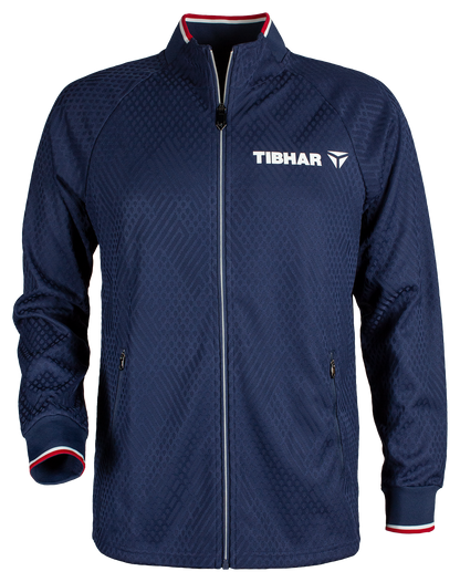 Tibhar Osmium France Trainingsjacke in Marine mit Stehkragen und Reißverschluss, Vorderansicht.