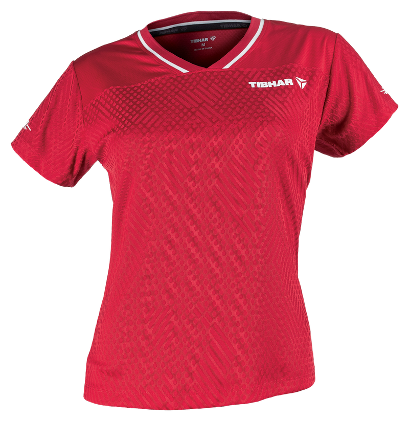Tibhar Osmium Lady Hemd in Rot – tailliertes Damen-Tischtennishemd, Vorderansicht.