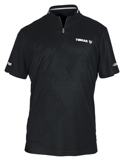 Tibhar Osmium Hemd in Schwarz – hochwertiges Tischtennis-Funktionshemd, Vorderansicht.
