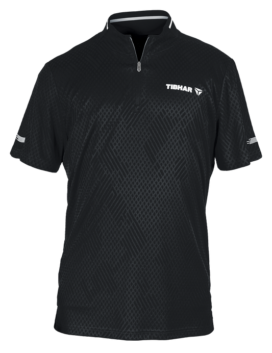 Tibhar Osmium Hemd in Schwarz – hochwertiges Tischtennis-Funktionshemd, Vorderansicht.