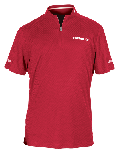 Tibhar Osmium Hemd in Rot – hochwertiges Tischtennis-Funktionshemd, Vorderansicht.