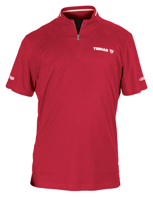 Tibhar Osmium Hemd in Rot – hochwertiges Tischtennis-Funktionshemd, Vorderansicht.