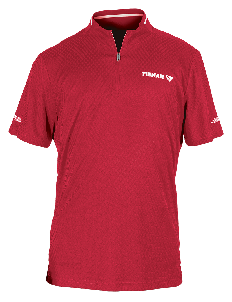 Tibhar Osmium Hemd in Rot – hochwertiges Tischtennis-Funktionshemd, Vorderansicht.