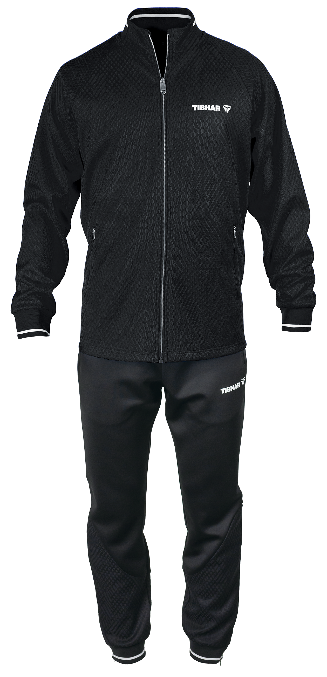 Tibhar Tracksuit Osmium in Schwarz – Set aus Jacke und Hose, Vorderansicht.