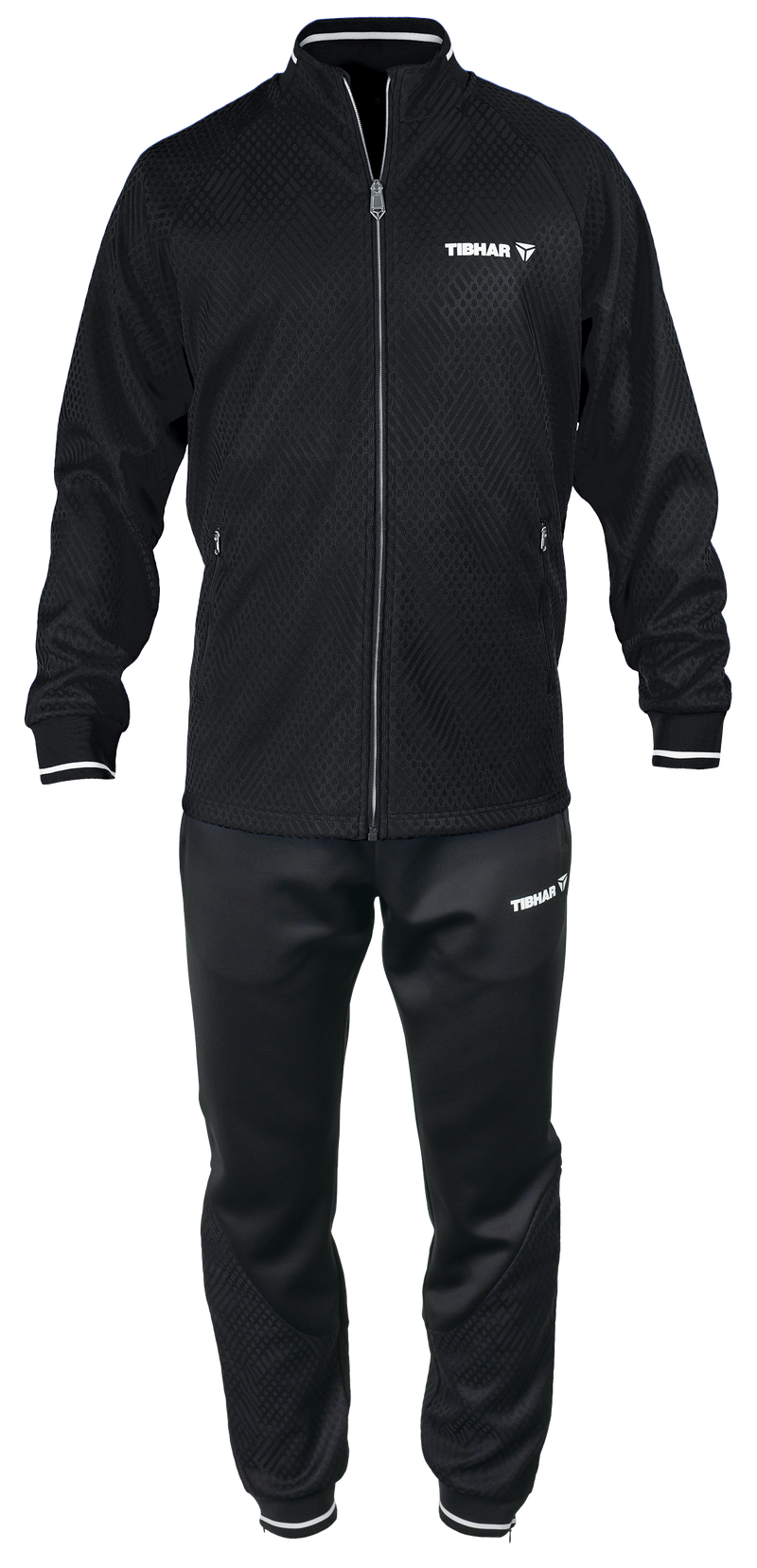 Tibhar Tracksuit Osmium in Schwarz – Set aus Jacke und Hose, Vorderansicht.