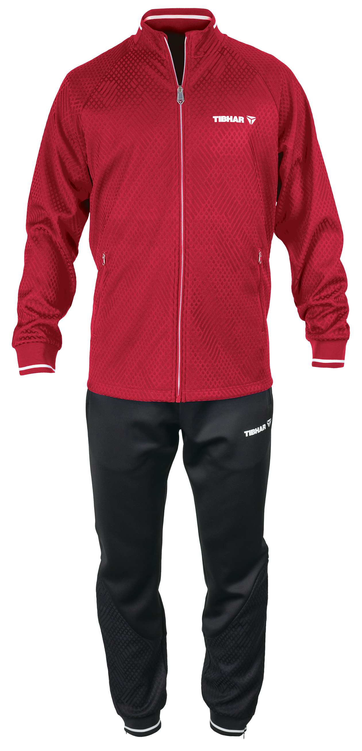 Tibhar Tracksuit Osmium in Rot – Set aus Jacke und Hose, Vorderansicht.