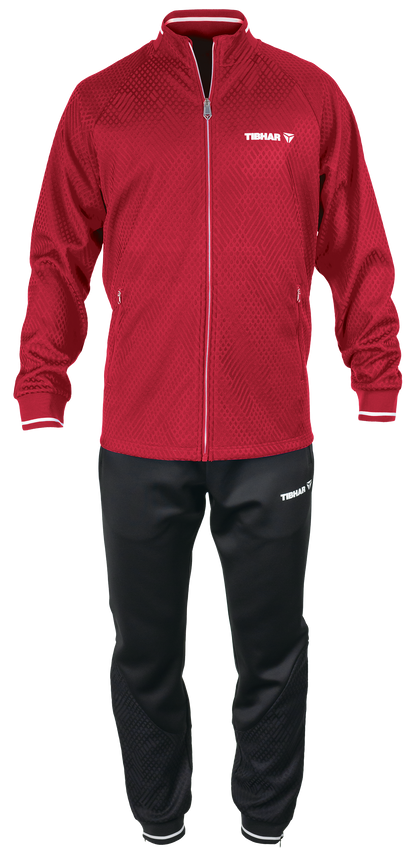 Tibhar Tracksuit Osmium in Rot – Set aus Jacke und Hose, Vorderansicht.