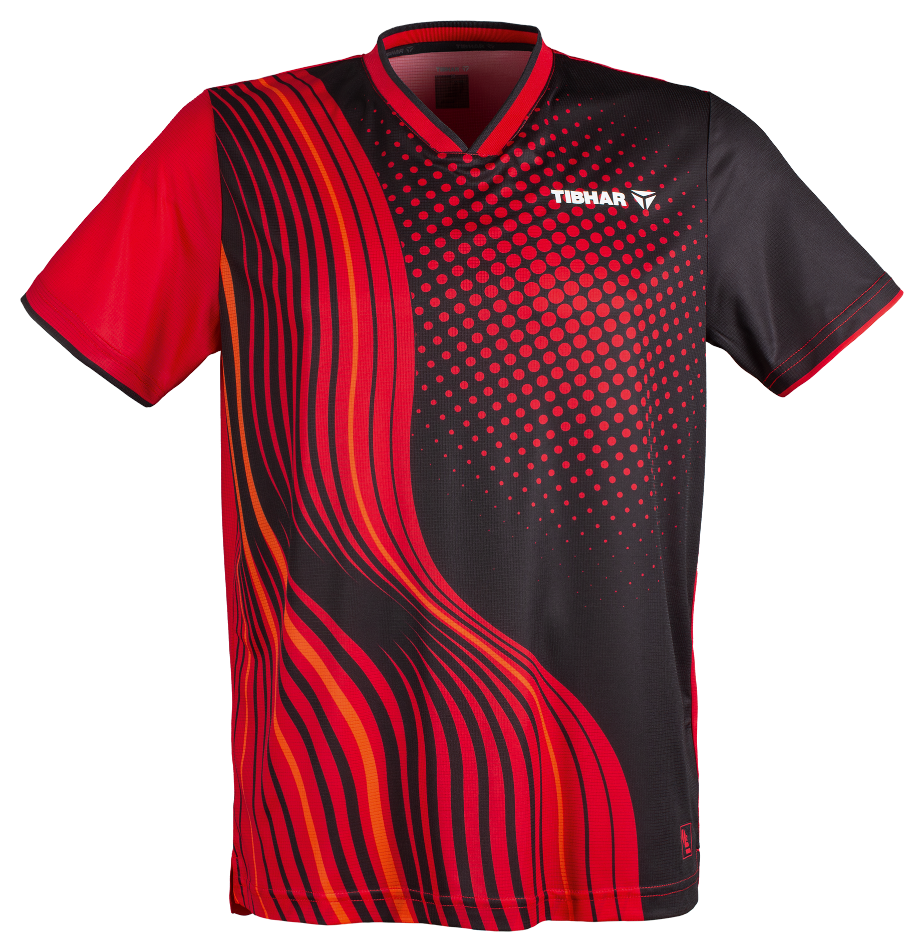 Tibhar L2 River Tischtennis-Shirt in Schwarz/Rot, Vorderansicht.