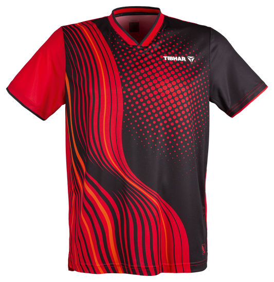 Tibhar L2 River Tischtennis-Shirt in Schwarz/Rot, Vorderansicht.