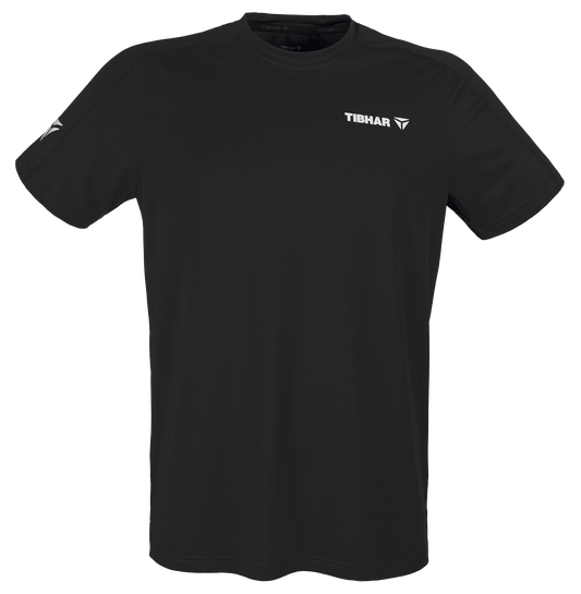 Tibhar Smash Pro T-Shirt in Schwarz – hochwertiges Tischtennis-Funktionsshirt, Vorderansicht.