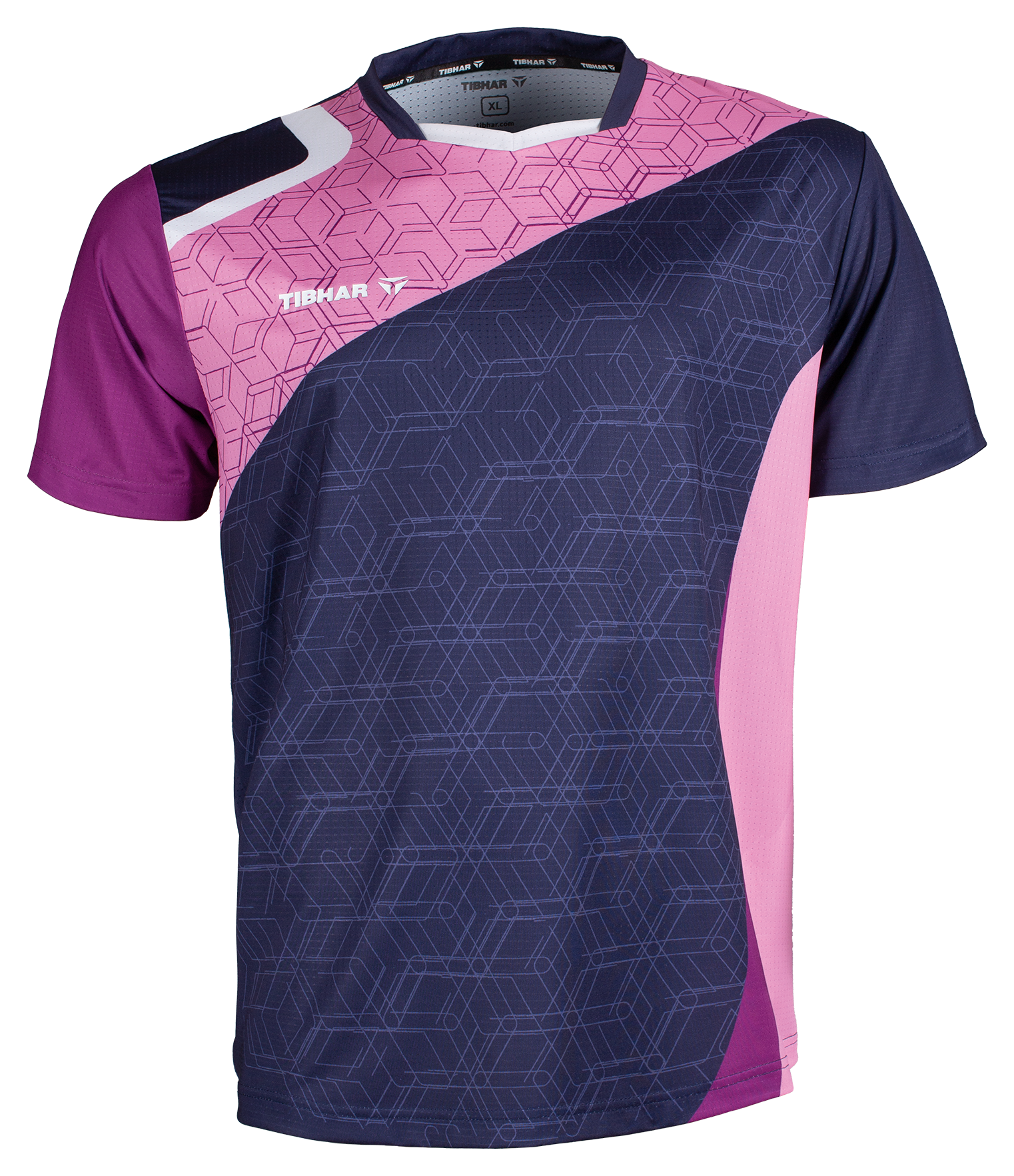 Tibhar Sol TT-Shirt in Marine/Pink – Tischtennis-Funktionsshirt, Vorderansicht.