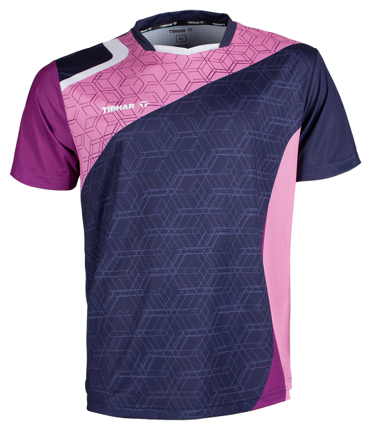 Tibhar Sol TT-Shirt in Marine/Pink – Tischtennis-Funktionsshirt, Vorderansicht.