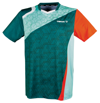 Tibhar Sol TT-Shirt in Petrol/Orange – Tischtennis-Funktionsshirt, Vorderansicht.