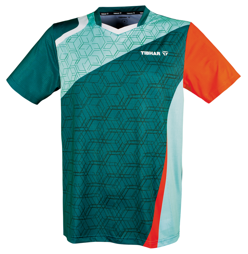 Tibhar Sol TT-Shirt in Petrol/Orange – Tischtennis-Funktionsshirt, Vorderansicht.