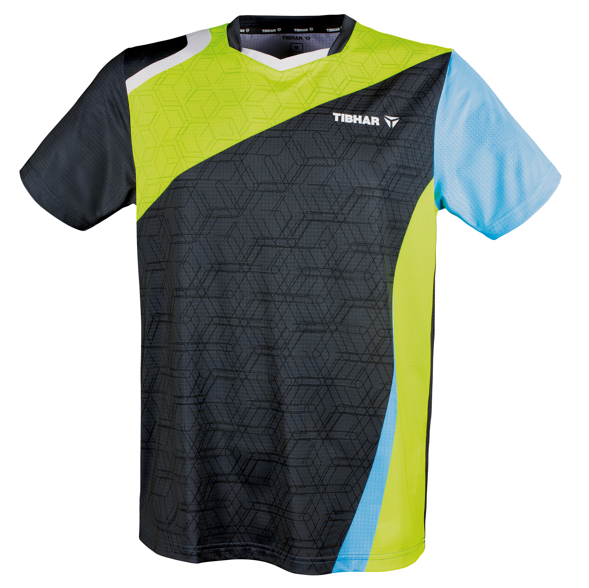 Tibhar Sol TT-Shirt in Gelb/Hellblau – Tischtennis-Funktionsshirt, Vorderansicht.