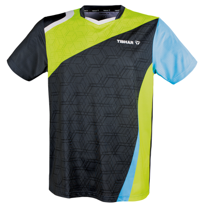 Tibhar Sol TT-Shirt in Gelb/Hellblau – Tischtennis-Funktionsshirt, Vorderansicht.
