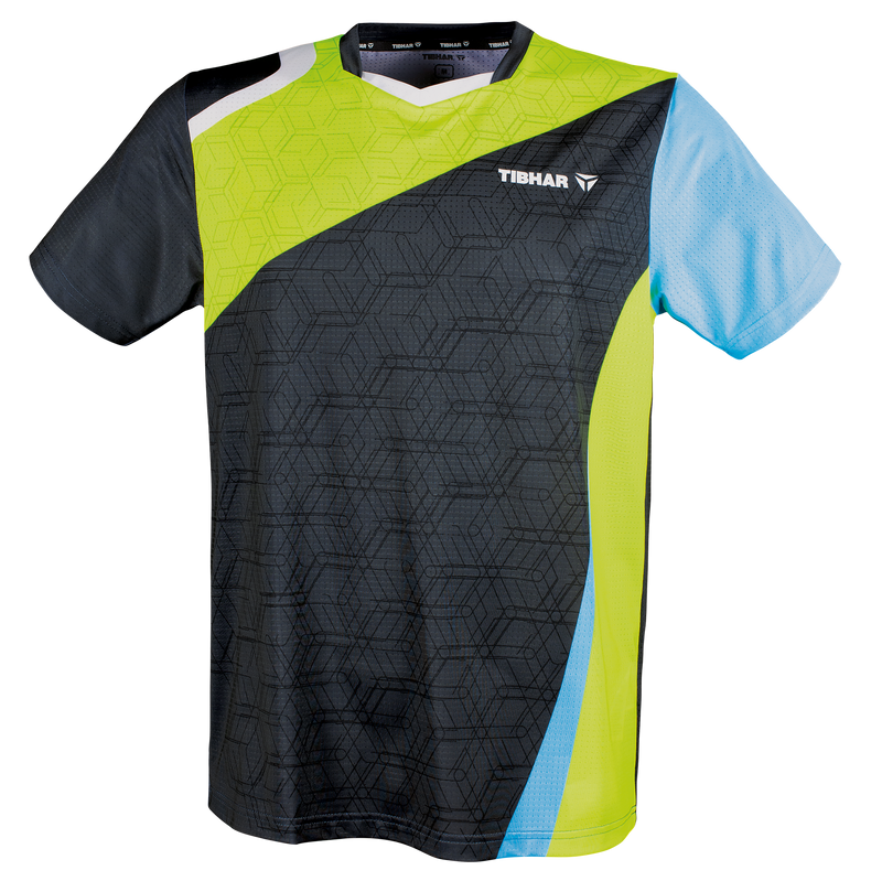 Tibhar Sol TT-Shirt in Gelb/Hellblau – Tischtennis-Funktionsshirt, Vorderansicht.