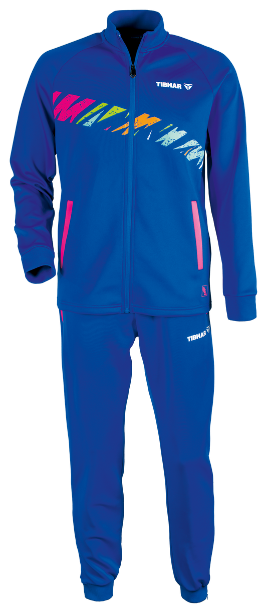Tibhar L2 Underbrush Trainingsanzug in Royalblau/Pink – Set aus Jacke und Hose, Vorderansicht.