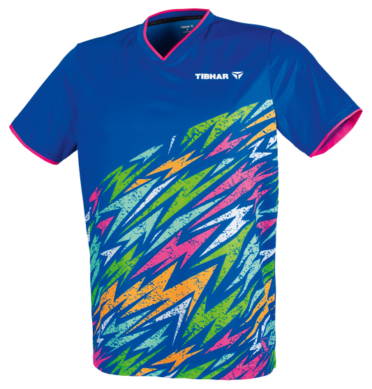 Tibhar L2 Underbrush Tischtennis-Shirt in Royalblau/Pink, Vorderansicht.