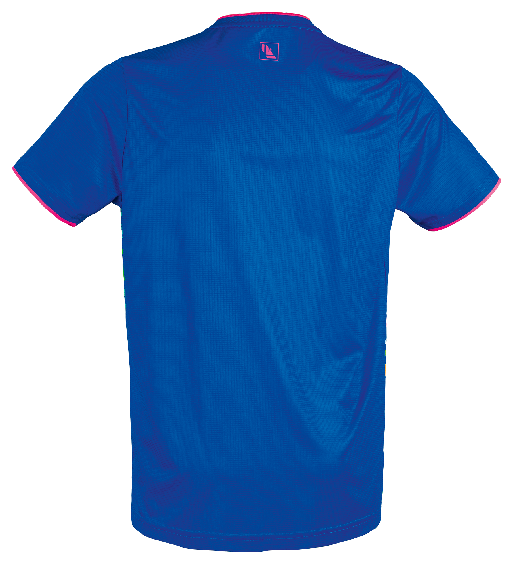 Tibhar L2 Underbrush Tischtennis-Shirt in Royalblau/Pink, Detailansicht.