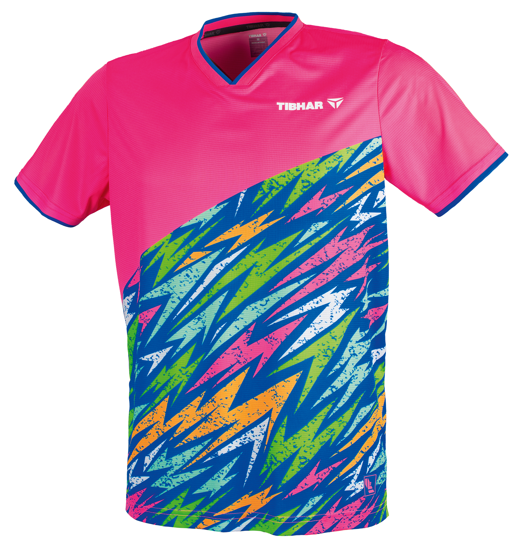 Tibhar L2 Underbrush Tischtennis-Shirt in Pink/Royalblau, Vorderansicht.