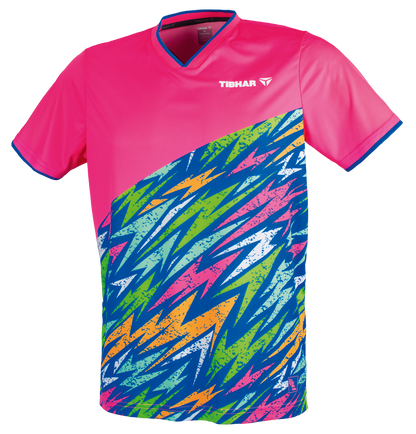 Tibhar L2 Underbrush Tischtennis-Shirt in Pink/Royalblau, Vorderansicht.