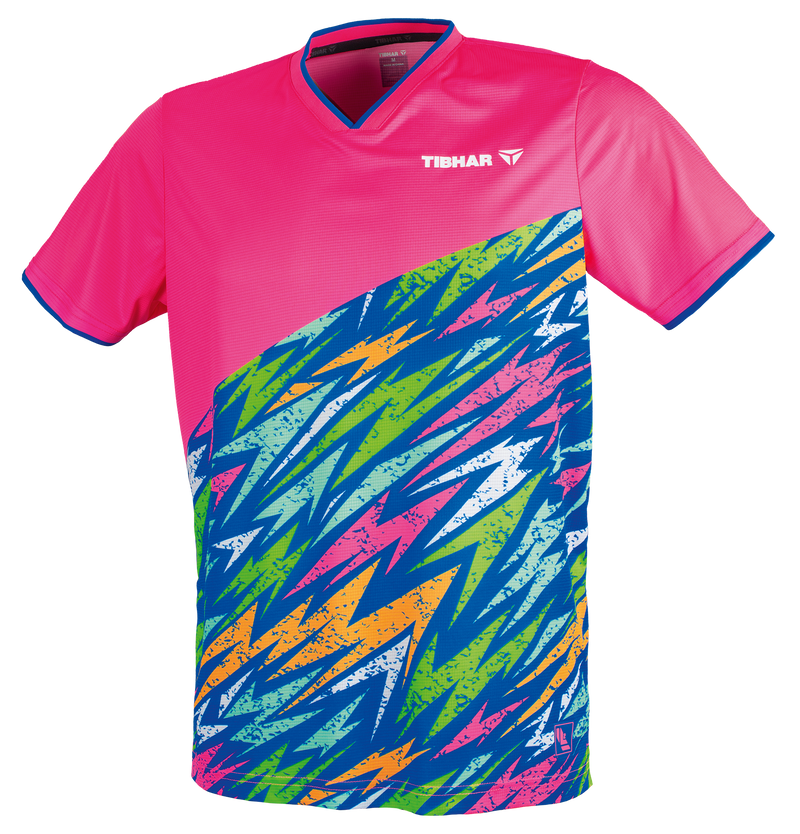 Tibhar L2 Underbrush Tischtennis-Shirt in Pink/Royalblau, Vorderansicht.