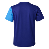 TTM-Store blue and light blue polyester-elastane tischtennis shirt with short sleeves and V-neck