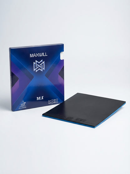 TTM-Store Maxwill M1 table tennis rubber with blue edge, designed for spin and offensive play.