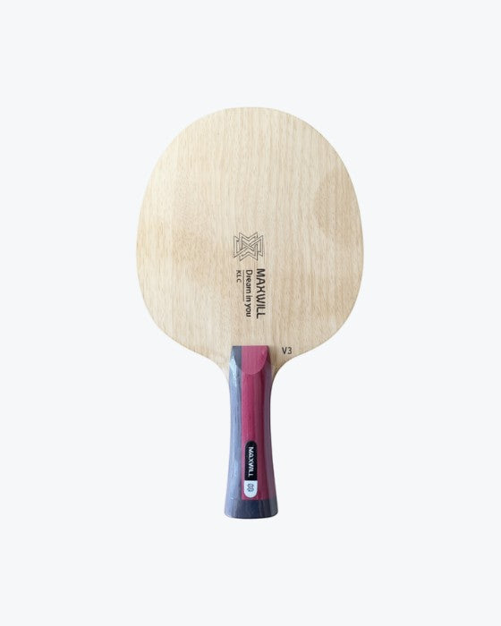 TTM-Store Maxwill V3 Carbon table tennis racket with red and black handle, designed for offensive play with spin and power.