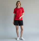 TTM-Store rotes Funktionsshirt mit V-Ausschnitt und weißem Rand, für Damen, aus Polyester