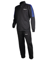 TTM-Store Tibhar black polyester and elastane training tracksuit with blue accents on sleeves and white logo.