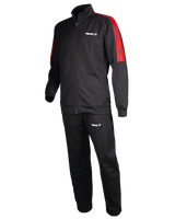 TTM-Store Tibhar DOMINO black and red polyester-elastane tracksuit for table tennis training. Full zip jacket and pants.