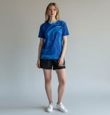 TTM-Store Tibhar Dream TT-Shirt in Blau mit V-Ausschnitt und dynamischem Muster, Polyester